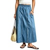 image:imageCHARTOU Women Frayed Denim Maxi Skirt Patchwork Elastic High Waist A Line Long Jean SkirtBlue