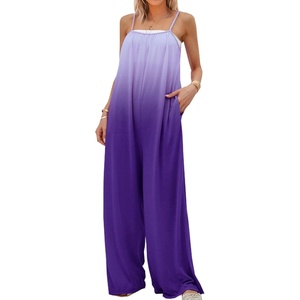 image:imageCHARTOU Womens Casual Spaghetti Strap Gradient Jumpsuit Lounge Wide Leg Pants Tie Dye Long Romper MediumPurple