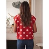 image:imageCHARTOU Polka Dot Knit Cardigan Sweaters for Women Button Front Cap Sleeve Crop VestRed