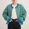 image:imageCHARTOU Women Dressy Knit Cardigan Button Up Contrast Sweater Lady Jacket Outwear 2024 Fall OutfitsLake Blue