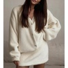 image:imageCHARTOU Women Fuzzy Two Pieces Outfits Slouchy Oversized Button Down Sweater Cardigan Knit Mini Skirt SetsBeige