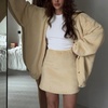 image:imageCHARTOU Women Fuzzy Two Pieces Outfits Slouchy Oversized Button Down Sweater Cardigan Knit Mini Skirt SetsKhaki
