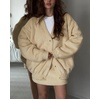 image:imageCHARTOU Women Fuzzy Two Pieces Outfits Slouchy Oversized Button Down Sweater Cardigan Knit Mini Skirt SetsKhaki