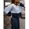 image:imageCHARTOU Women Striped Cardigan Sweater Fuzzy Button Down Long Sleeve Ruffle Coat JacketBlue