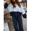 image:imageCHARTOU Women Striped Cardigan Sweater Fuzzy Button Down Long Sleeve Ruffle Coat JacketBlue