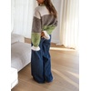 image:imageCHARTOU Women Striped Cardigan Sweater Fuzzy Button Down Long Sleeve Ruffle Coat JacketGreen