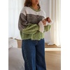 image:imageCHARTOU Women Striped Cardigan Sweater Fuzzy Button Down Long Sleeve Ruffle Coat JacketGreen