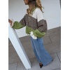 image:imageCHARTOU Women Striped Cardigan Sweater Fuzzy Button Down Long Sleeve Ruffle Coat JacketGreen