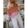 image:imageCHARTOU Women Striped Cardigan Sweater Fuzzy Button Down Long Sleeve Ruffle Coat JacketPink