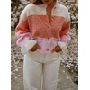 image:imageCHARTOU Women Striped Cardigan Sweater Fuzzy Button Down Long Sleeve Ruffle Coat JacketPink