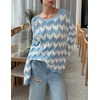 image:imageCHARTOU Women Stripes Knitted Pullover Sweater Oversized Crew Neck Backless Long Sleeve RIC Rac TopBlue