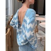 image:imageCHARTOU Women Stripes Knitted Pullover Sweater Oversized Crew Neck Backless Long Sleeve RIC Rac TopBlue