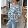 image:imageCHARTOU Women Stripes Knitted Pullover Sweater Oversized Crew Neck Backless Long Sleeve RIC Rac TopBlue