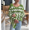 image:imageCHARTOU Women Stripes Knitted Pullover Sweater Oversized Crew Neck Backless Long Sleeve RIC Rac TopGreen