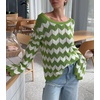 image:imageCHARTOU Women Stripes Knitted Pullover Sweater Oversized Crew Neck Backless Long Sleeve RIC Rac TopGreen