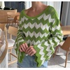 image:imageCHARTOU Women Stripes Knitted Pullover Sweater Oversized Crew Neck Backless Long Sleeve RIC Rac TopGreen