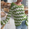 image:imageCHARTOU Women Stripes Knitted Pullover Sweater Oversized Crew Neck Backless Long Sleeve RIC Rac TopGreen
