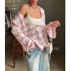 image:imageCHARTOU Women Stripes Knitted Pullover Sweater Oversized Crew Neck Backless Long Sleeve RIC Rac TopPink
