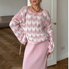 image:imageCHARTOU Women Stripes Knitted Pullover Sweater Oversized Crew Neck Backless Long Sleeve RIC Rac TopPink