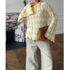 image:imageCHARTOU Women Stripes Knitted Pullover Sweater Oversized Crew Neck Backless Long Sleeve RIC Rac TopYellow