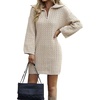 image:imageCHARTOU Womens Elegant Polo Collar Quarter Zipper Chunky Cable Knit Sweater Mini DressApricot