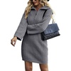 image:imageCHARTOU Womens Elegant Polo Collar Quarter Zipper Chunky Cable Knit Sweater Mini DressGrey