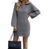 image:imageCHARTOU Womens Elegant Polo Collar Quarter Zipper Chunky Cable Knit Sweater Mini DressGrey