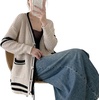 image:imageCHARTOU Womens Oversized Open Front Cardigan Button Down Stripes Slouchy Waffle Knit SweaterApricot