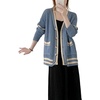 image:imageCHARTOU Womens Oversized Open Front Cardigan Button Down Stripes Slouchy Waffle Knit SweaterBlue