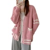 image:imageCHARTOU Womens Oversized Open Front Cardigan Button Down Stripes Slouchy Waffle Knit SweaterPink