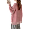 image:imageCHARTOU Womens Oversized Open Front Cardigan Button Down Stripes Slouchy Waffle Knit SweaterPink