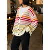 image:imageCHARTOU Womens Oversized Rainbow Striped Sweater Colorful Open Front Cardigan TopsMulticolor