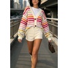 image:imageCHARTOU Womens Oversized Rainbow Striped Sweater Colorful Open Front Cardigan TopsMulticolor