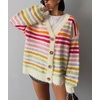 image:imageCHARTOU Womens Oversized Rainbow Striped Sweater Colorful Open Front Cardigan TopsMulticolor