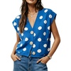 image:imageCHARTOU Polka Dot Knit Cardigan Sweaters for Women Button Front Cap Sleeve Crop VestBlue