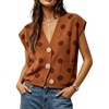 image:imageCHARTOU Polka Dot Knit Cardigan Sweaters for Women Button Front Cap Sleeve Crop VestCaramel