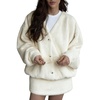 image:imageCHARTOU Women Fuzzy Two Pieces Outfits Slouchy Oversized Button Down Sweater Cardigan Knit Mini Skirt SetsBeige