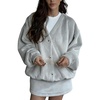 image:imageCHARTOU Women Fuzzy Two Pieces Outfits Slouchy Oversized Button Down Sweater Cardigan Knit Mini Skirt SetsGrey