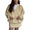 image:imageCHARTOU Women Fuzzy Two Pieces Outfits Slouchy Oversized Button Down Sweater Cardigan Knit Mini Skirt SetsKhaki