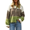 image:imageCHARTOU Women Striped Cardigan Sweater Fuzzy Button Down Long Sleeve Ruffle Coat JacketGreen