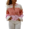 image:imageCHARTOU Women Striped Cardigan Sweater Fuzzy Button Down Long Sleeve Ruffle Coat JacketPink