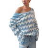 image:imageCHARTOU Women Stripes Knitted Pullover Sweater Oversized Crew Neck Backless Long Sleeve RIC Rac TopBlue