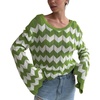 image:imageCHARTOU Women Stripes Knitted Pullover Sweater Oversized Crew Neck Backless Long Sleeve RIC Rac TopGreen