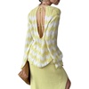 image:imageCHARTOU Women Stripes Knitted Pullover Sweater Oversized Crew Neck Backless Long Sleeve RIC Rac TopYellow