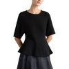 image:imageCHARTOU Women Summer Short Sleeve Sweater Crewneck Peplum Lightweight Knit TopsBlack