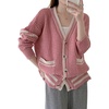 image:imageCHARTOU Womens Oversized Open Front Cardigan Button Down Stripes Slouchy Waffle Knit SweaterPink