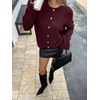 image:imageCHARTOU Women Button Down Sweater Cardigan Crewneck Long Sleeve Crop Knit Coat JacketWine