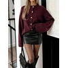 image:imageCHARTOU Women Button Down Sweater Cardigan Crewneck Long Sleeve Crop Knit Coat JacketWine