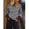 image:imageCHARTOU Women Striped Sweater Pullover Crewneck Long Sleeve Slouchy Knitwear JumperBlue