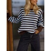 image:imageCHARTOU Women Striped Sweater Pullover Crewneck Long Sleeve Slouchy Knitwear JumperBlue